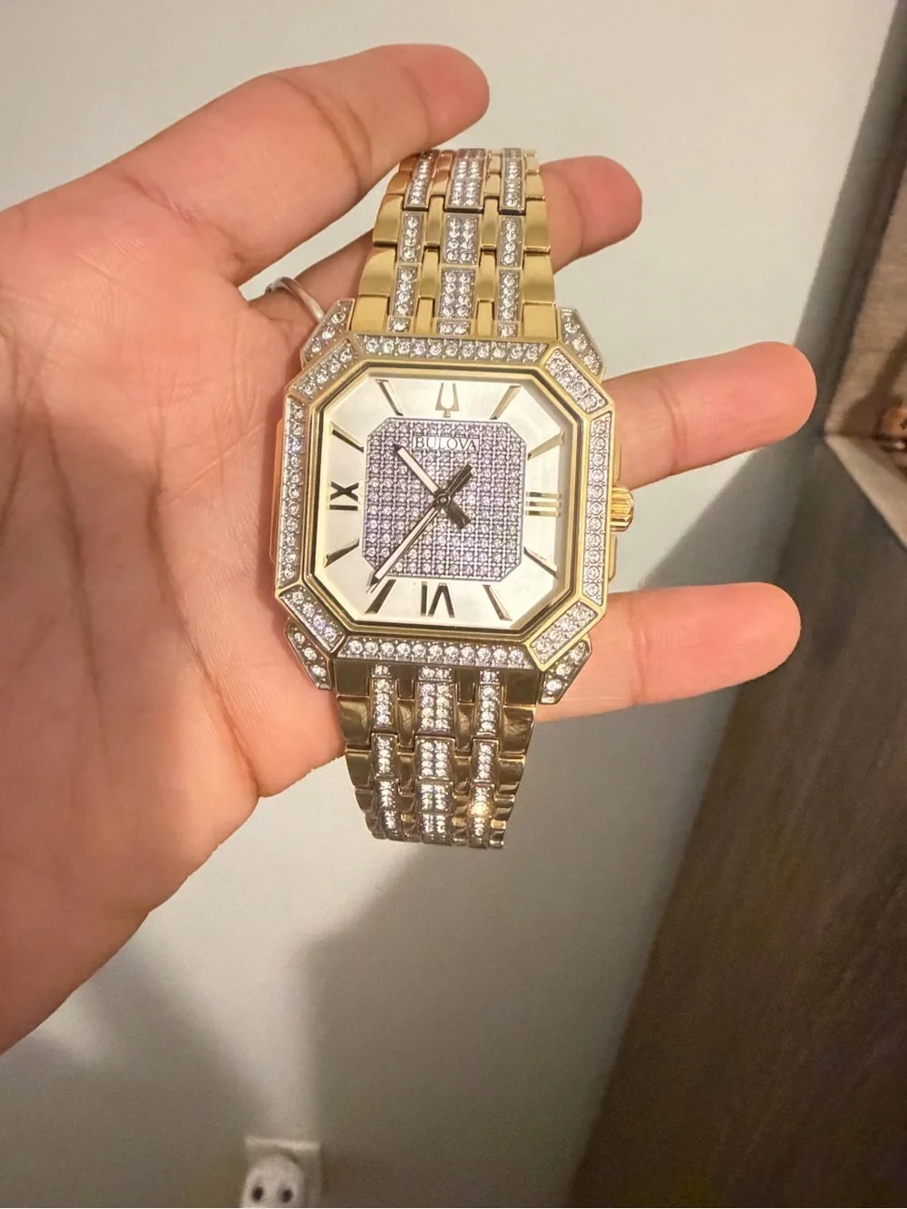 Bulova Gold-Tone Crystal Pavé Octagon Bracelet Watch